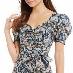 Antonio Melani Floral Puff Sleeve Peplum Top Size 0